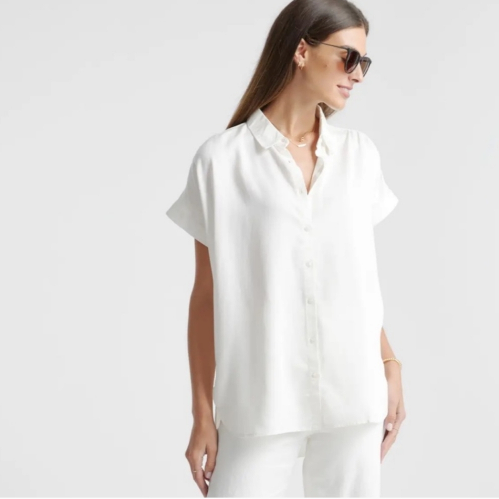 Quince Women's Vintage Wash Tencel Camp Shirt in Ivory sz L NWT